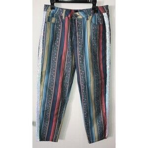 L&B Lucky and Blessed Womens Sz 14 Multi Jeans Stripe Sequin Skinny Stretch Boho